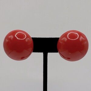 VINTAGE Red Painted Metal Domed Earrings